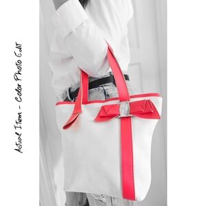 Authentic SALVATORE FERRAGAMO Vara‎ Ribbon Red  Canvas Tote Shoulder Bag